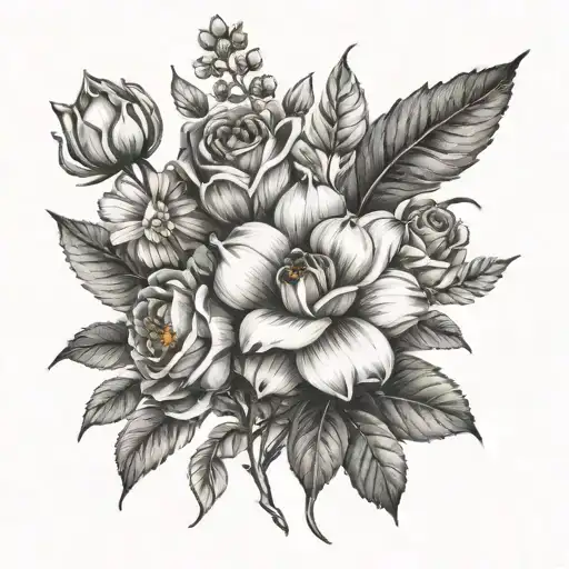 birth flowers for February, May, July, August, October and December tattoo design idea