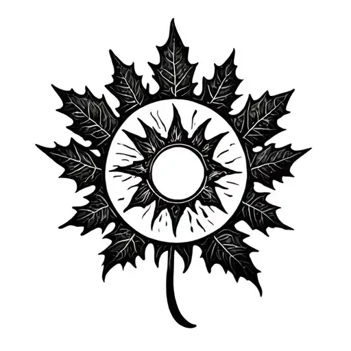 sun with maple leaf shaped like tattoo design idea