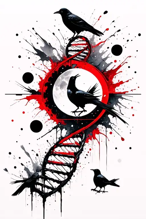 dna helix with crows moon phases and taurus zodiac sign tattoo design idea