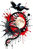 dna helix with crows moon phases and taurus zodiac sign tattoo design idea