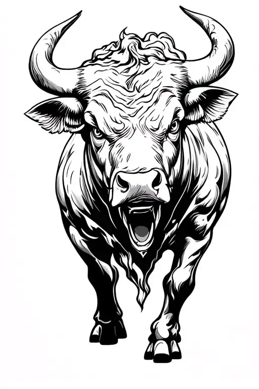 runing raging bull tattoo design idea