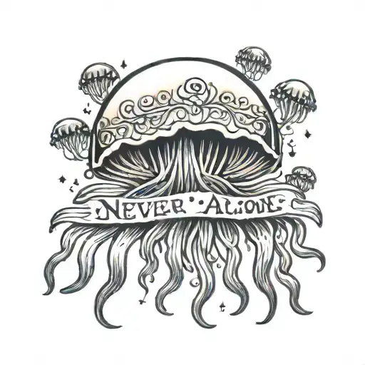 jellyfish with words never alone tattoo design idea