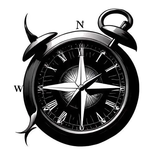 Half Compass Half Clock tattoo design idea
