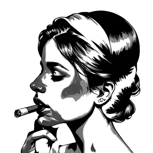 eastern europe, cigarete, lady head profile holding tattoo design idea