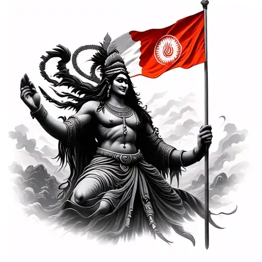 Mahakal and Nepal Flag Waving tattoo design idea