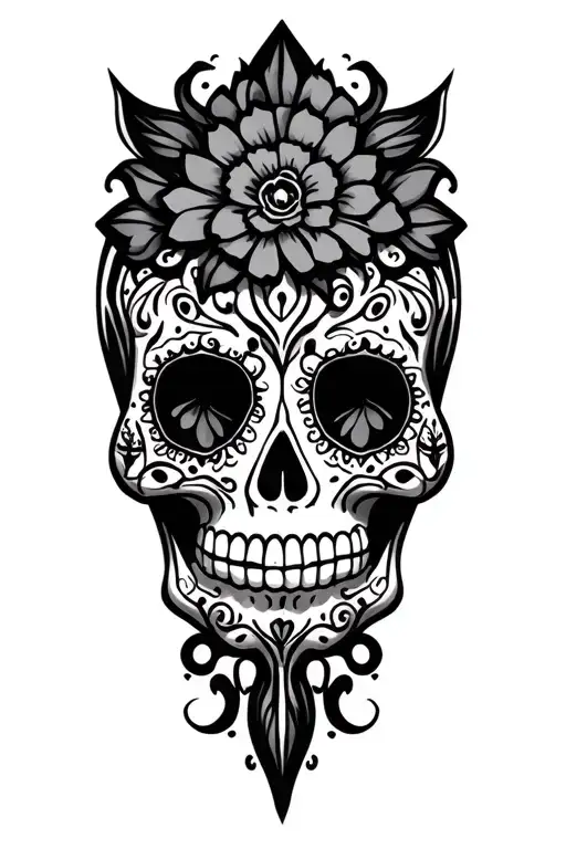 sugar skull surrounded by abstract design tattoo design idea