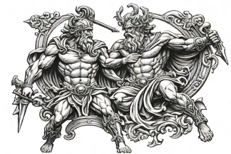 Zeus vs hades Greek god tattoo design idea