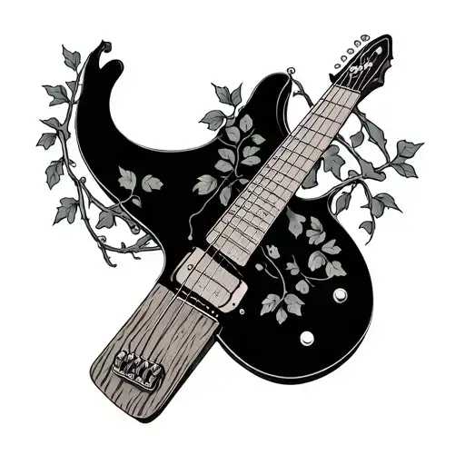 arm sleeve guitar fret board where the wooden base of the bone is the fret board and ivy with vine wrapped around it tattoo design idea