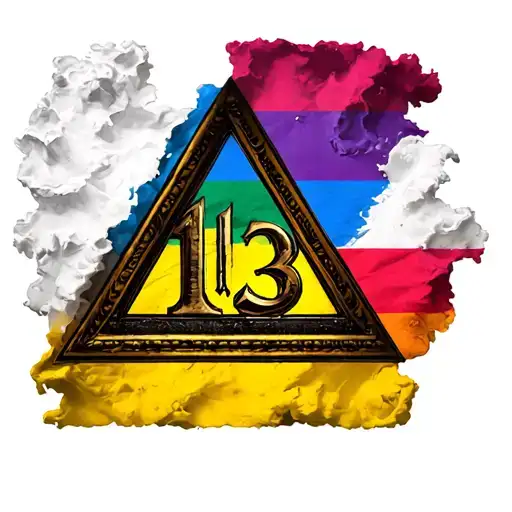 1 upside down triangle has a transgender flag on the left side of it and number 13 inside the traingle tattoo design idea