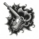 A baseball bat morphing into a fishing rod with a beer mug at the handle tattoo design idea