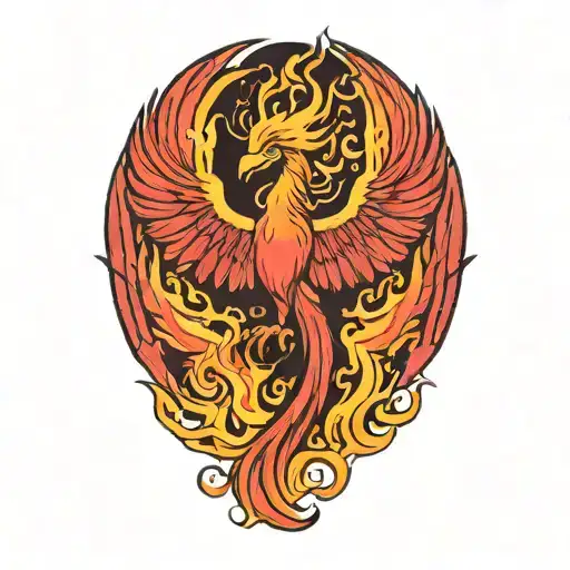asymetrical phoenix rising triumphantly with flames swirling from the wing tips with no background tattoo design idea