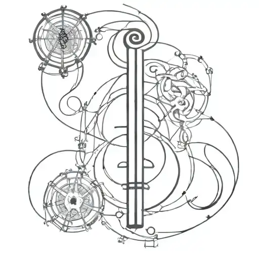 A punk-inspired sigil tattoo with intricate shibari patterns intertwined with musical instruments tattoo design idea