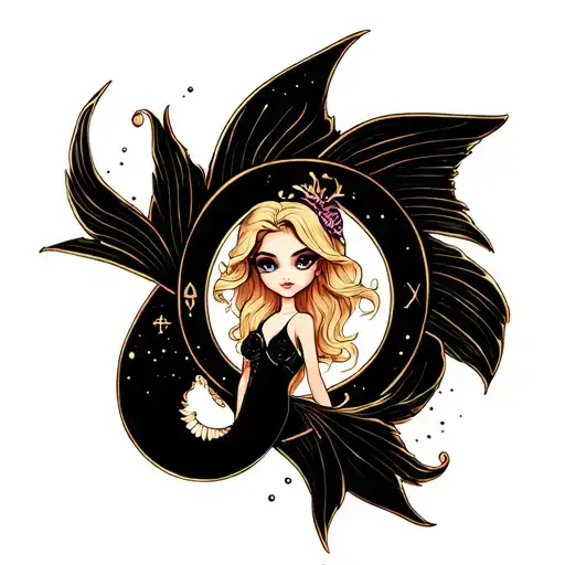 pisces zodiac sign, bratz, mermaids tattoo design idea