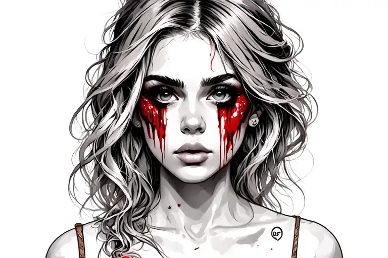 battered and bruised female addict portrait  tattoo design idea