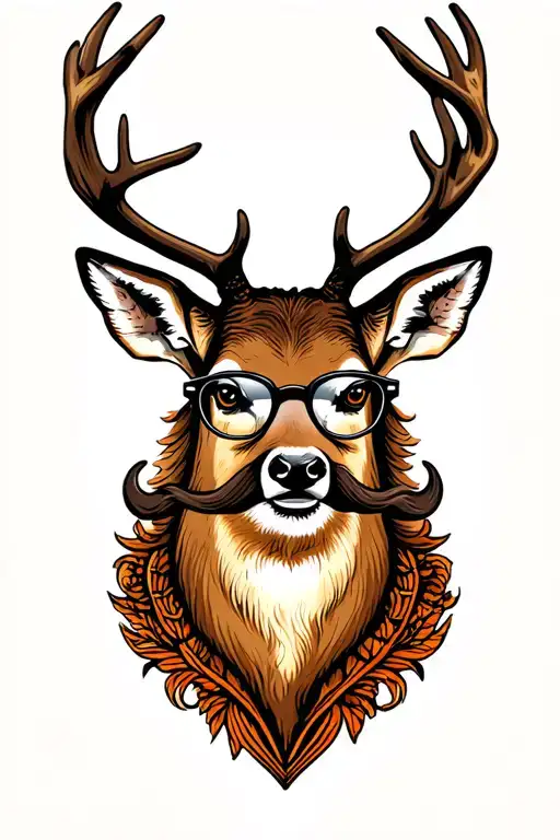 traditional style tattoo deer head with reading glasses and a mustache  tattoo design idea