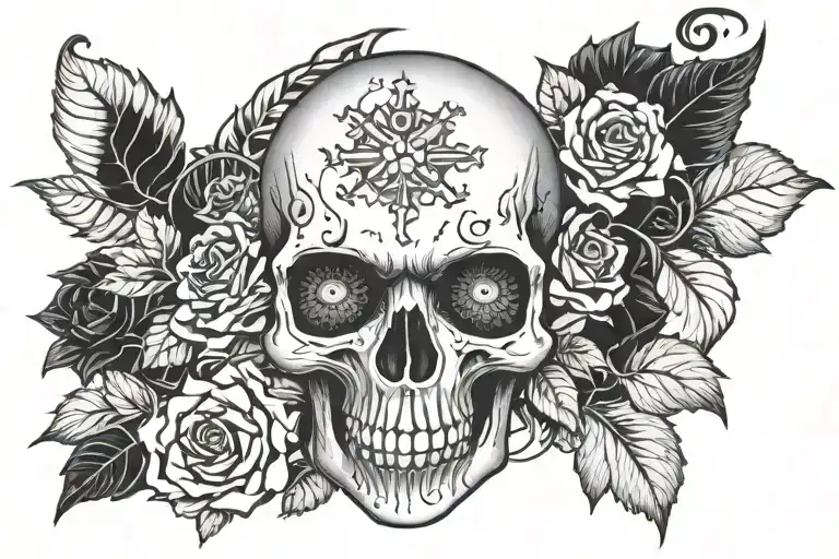 skull gothic eyes dark chest  tattoo design idea