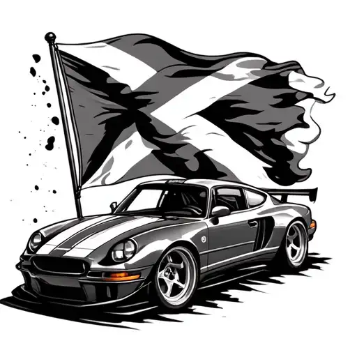 dominican republic flag plus racing flags maybe car doing burnout tattoo design idea