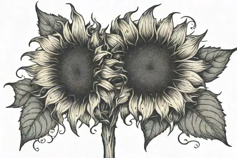 A sunflower tattoo with the name Ann as the stem facing forward tattoo design idea