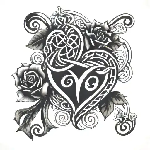 celtic heart, infinity symbol, word mercy  tattoo design idea