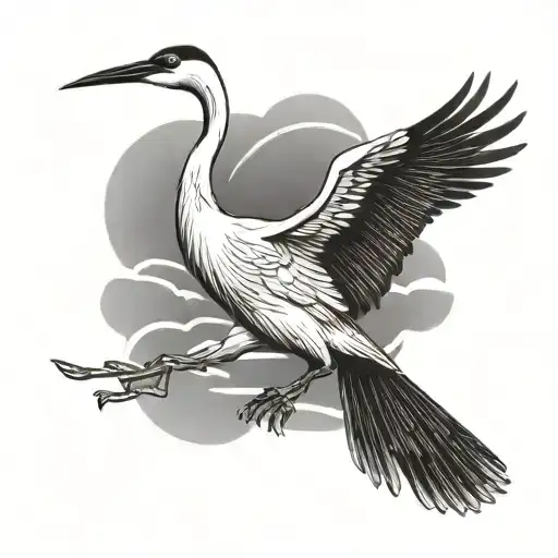 flying crane bird minimal tattoo design idea