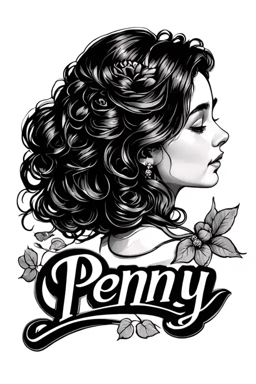 "Penny" daughter name tattoo design idea