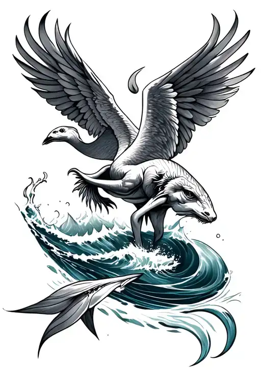 create an ocean animal themed arm tattoo with posideon and icarus tattoo design idea