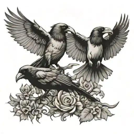 murder of evil crows flying tattoo design idea
