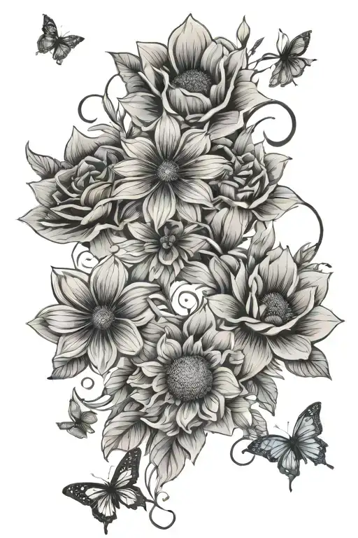 flowers / thin line / symbol / sun / moon / butterfly tattoo design idea