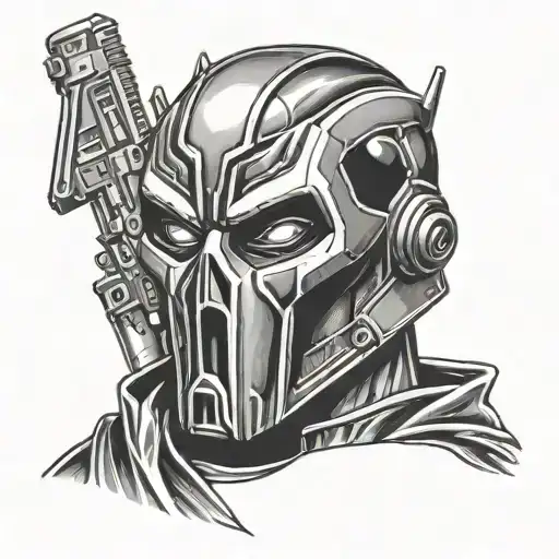 mf doom mask Deadpool sleeve tattoo design idea