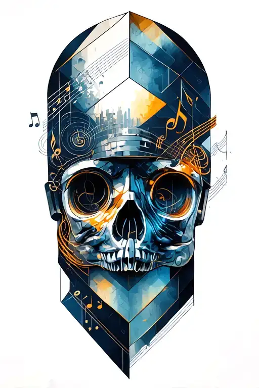 A geometric design incorporating elements of engineering and music notes tattoo design idea