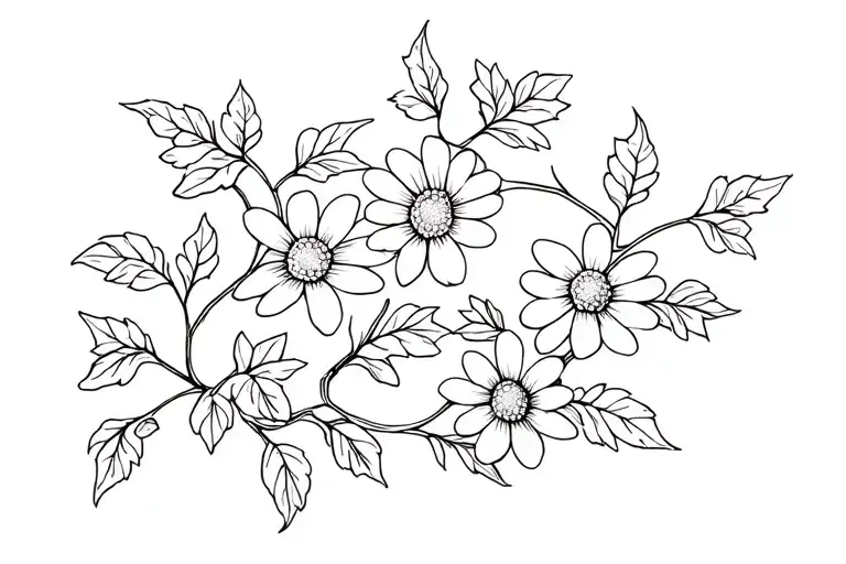 simple linework tattoo of an ivy vine with daisies and hawthorne flowers intertwined  tattoo design idea