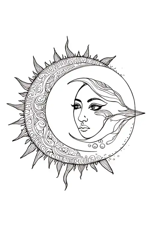 Bohemian sun moon tattoo design idea