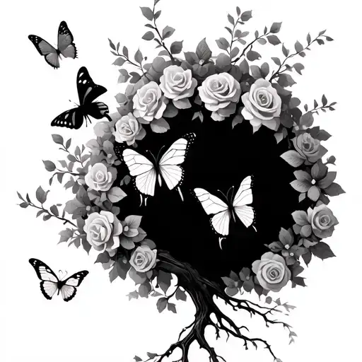 vines and rosses family tree growing together butterflies clouds crosses family over everything push towards your passio tattoo design idea