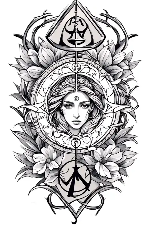 Half sleeve libra and gemini zodiac sign tattoo design idea