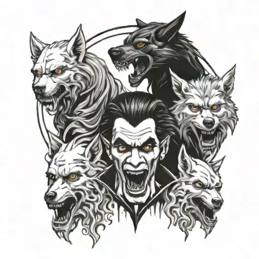 Vampires and werewolves tattoo design idea