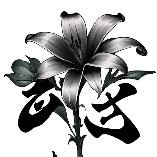 lillies with the chinese symbol of love tattoo design idea