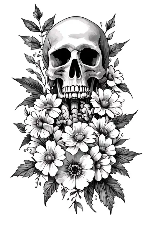 death by colon cancer mixed with December birth month flowers tattoo design idea