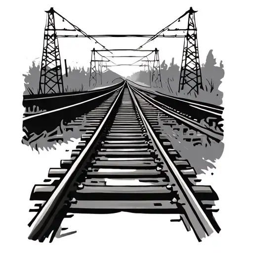 Railway tracks with contact wire and masts tattoo design idea