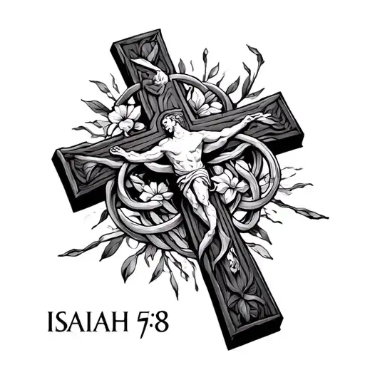 isaiah 6:8 illustration inside cross intertwined tattoo design idea