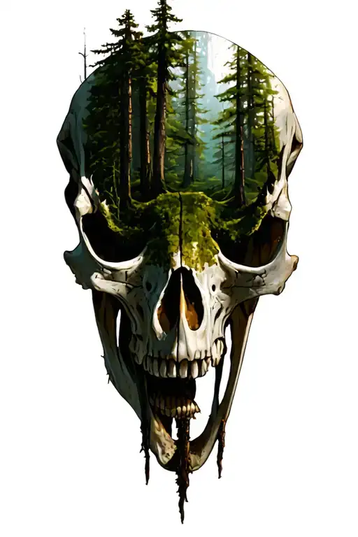 animal skulls, forest,  tattoo design idea
