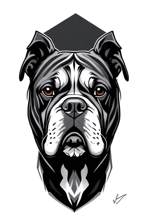 geometric wavy lines representing an american bulldog head tattoo design idea