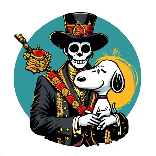 baron Samedi holding snoopy tattoo design idea