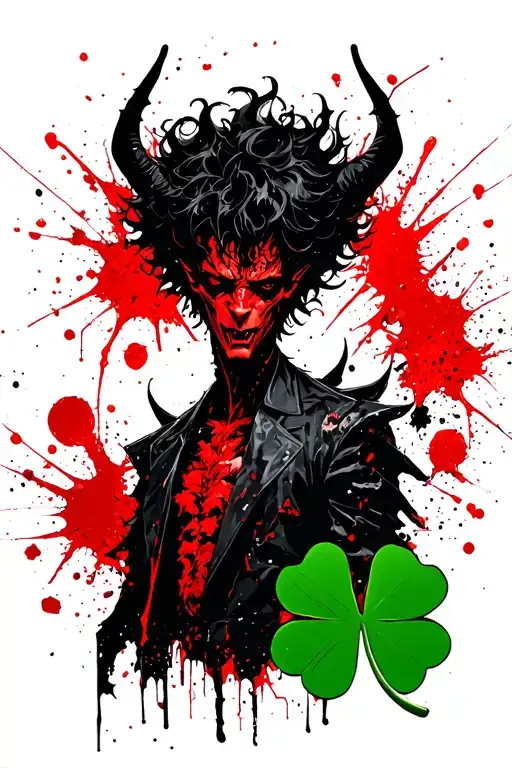 black clover asta demon silhouette with 5 leaf clover as background with red and yun with green tattoo design idea