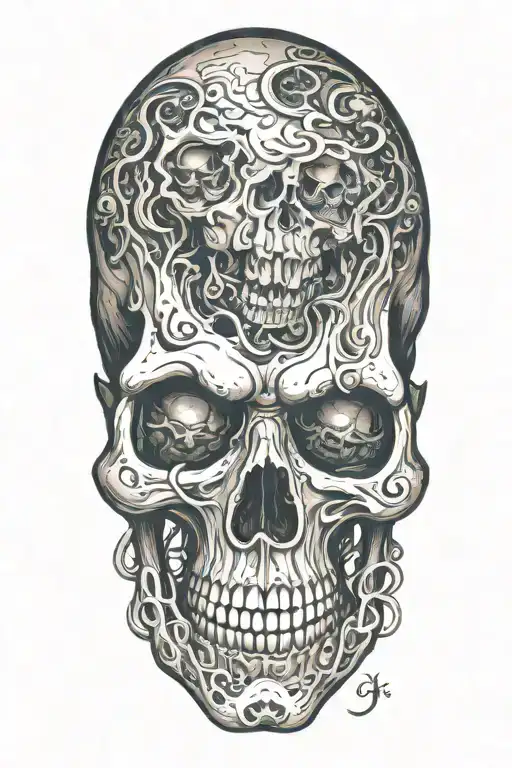 Bipolar disorder skull, top skull happy, bottom skull angry, tentacles coming down tattoo design idea