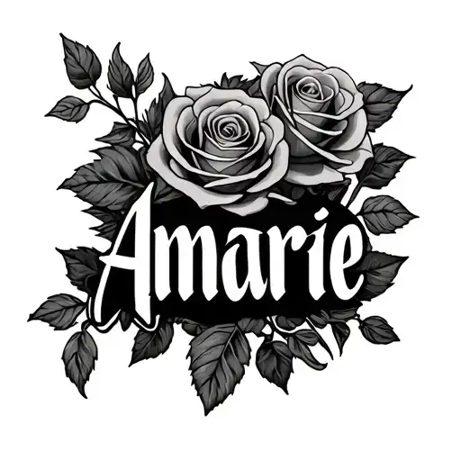 the name amarie with roses coming from back of letters tattoo design idea