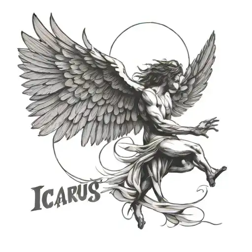 icarus falling with decaying wings. Sun rays shining. Icarus quote.  tattoo design idea