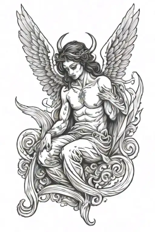 angel sad devil tattoo design idea