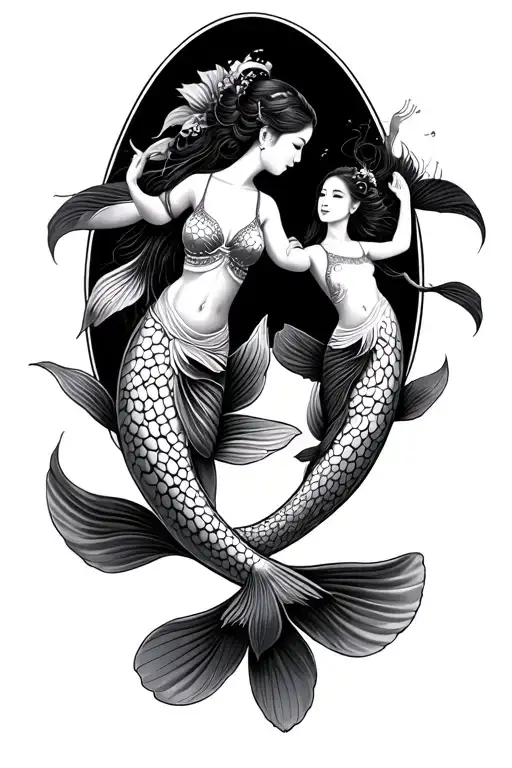 koi fish Cambodian girls dancing tattoo design idea