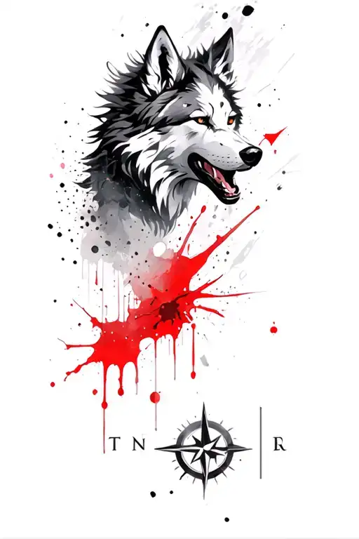 fenrir strength perseverance disciplined with the compass behind  facing forward  tattoo design idea