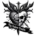 half brain half heart with a dagger piercing them the words "The Hollow Doubts" bannered below it tattoo design idea
